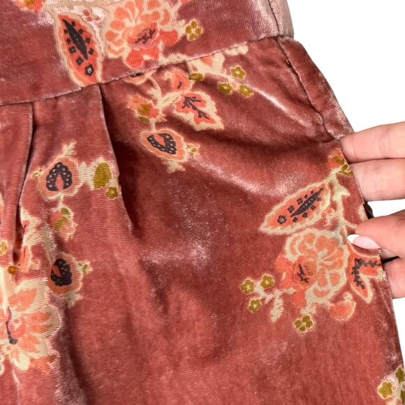 Hutch Anthropologie Pink Combo Orange Floral Burnout Velvet Velour Pants Size M - Picture 9 of 12